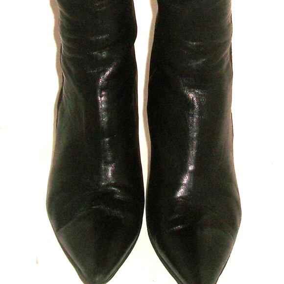 Jimmy Choo "Faith" Black Leather Rear Zip High Heel Boots w Suede Side Panel - Picture 2 of 15